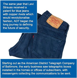 ADT began the long journey the same year that Levi Strauss received a patent for blue jeans with copper rivets